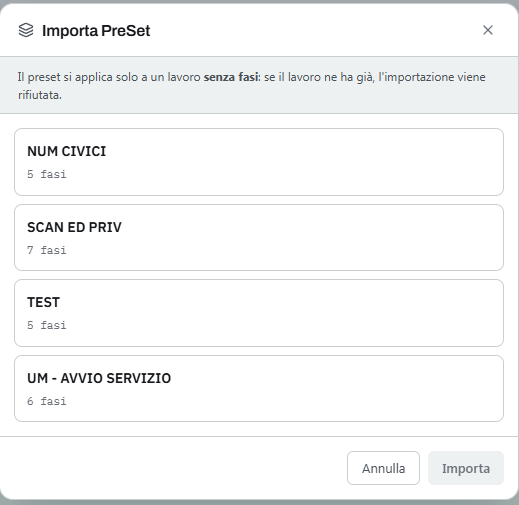Importa preset